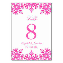 ピンクのスノーフレーク冬の結婚式 テーブルナンバー
