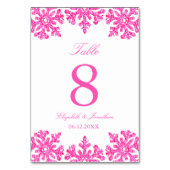 ピンクのスノーフレーク冬の結婚式 テーブルナンバー (裏面)