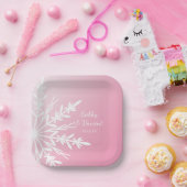 ピンクのスノーフレーク冬の結婚式 ペーパープレート (パーティー)