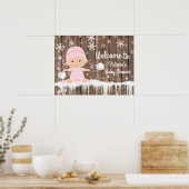 ピンクのスノーフレーク冬の赤ちゃんシャワーサイン ポスター (キッチン)