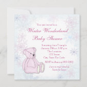 ピンクのスノーフレーク冬ワンダーランド赤ちゃんシャワー 招待状 (裏面)