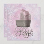 ピンクのスノーフレーク冬ワンダーランド赤ちゃんシャワー 招待状 (正面/裏面)