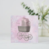 ピンクのスノーフレーク冬ワンダーランド赤ちゃんシャワー 招待状 (スタンド正面)