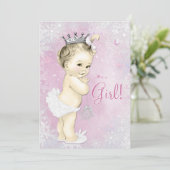 ピンクのスノーフレーク女の子の冬ワンダーランドベビースシャワー 招待状 (スタンド正面)