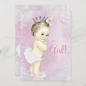 ピンクのスノーフレーク女の子の冬ワンダーランドベビースシャワー 招待状 (正面/裏面)