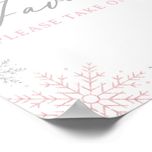 ピンクのスノーフレーク女の子の赤ちゃんシャワー好意サイン ポスター (角)