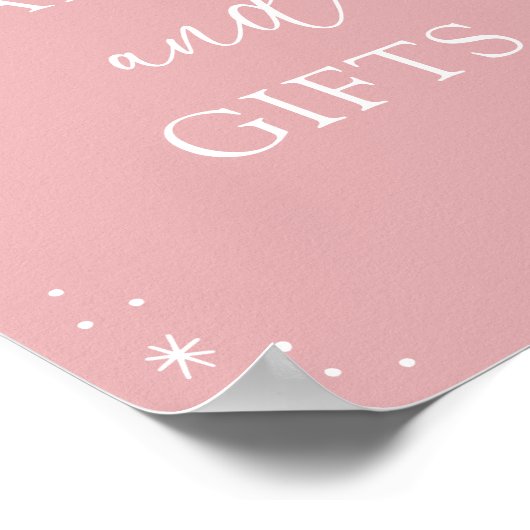 ピンクのスノーフレーク赤ちゃんシャワーカードとギフトサイン ポスター (角)