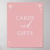 ピンクのスノーフレーク赤ちゃんシャワーカードとギフトサイン ポスター (正面)