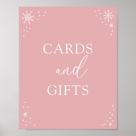 ピンクのスノーフレーク赤ちゃんシャワーカードとギフトサイン ポスター (正面)