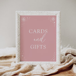ピンクのスノーフレーク赤ちゃんシャワーカードとギフトサイン ポスター