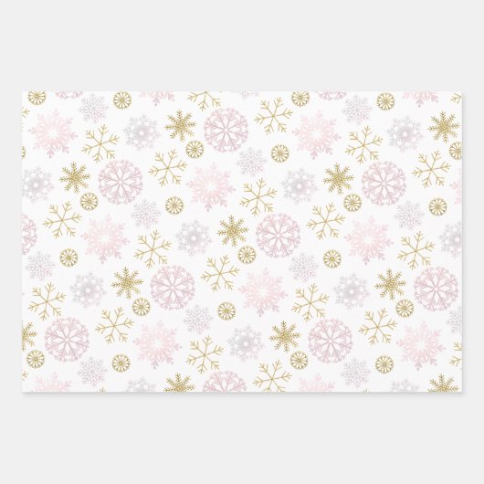 ピンクのスノーフレーク赤ちゃんシャワーギフトラップシート ラッピングペーパーシート (正面)