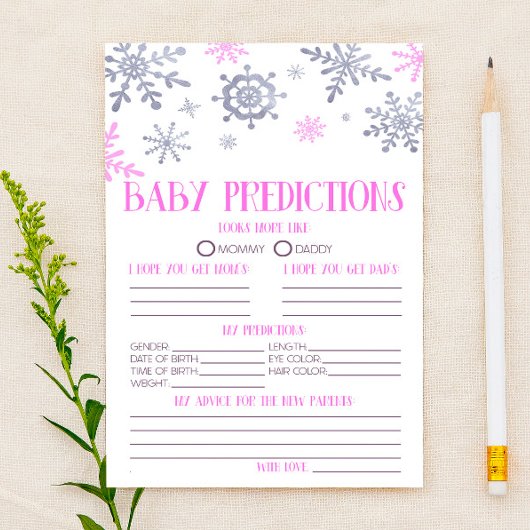 ピンクのスノーフレーク赤ちゃんシャワー予測活動 便箋