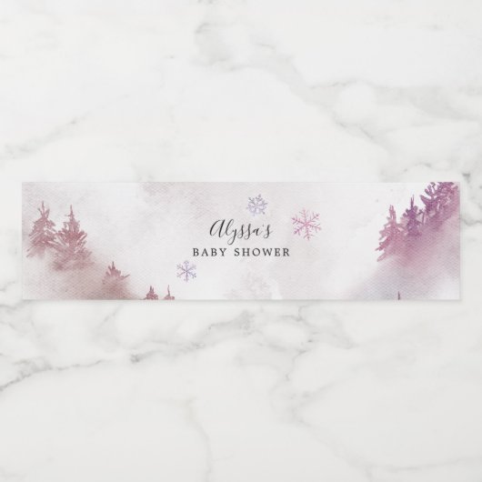 ピンクのスノーフレーク赤ちゃんシャワー水ボトルラベル ペットボトルラベル (シングルラベル)