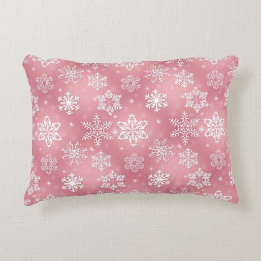 ピンクのスノーフレーク・パターンのアクセント枕 アクセントクッション (正面)