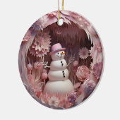 ピンクのスノーマンクリスマス セラミックオーナメント (左)