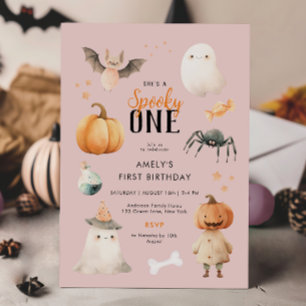 ピンクのスパイシー ワン ハロウィン 誕生日 招待状
