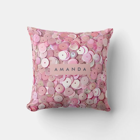 ピンクのスパンコール輝きのカスタムデザイン クッション (正面)