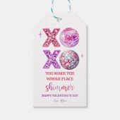 ピンクのスパンコール輝きバレンタインタグ ギフトタグ (正面)