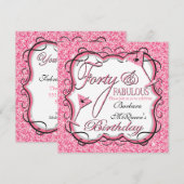 ピンクのスパンコール40歳の誕生日パーティー招待状 招待状 (正面/裏面)