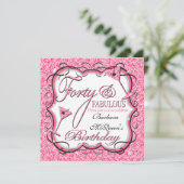 ピンクのスパンコール40歳の誕生日パーティー招待状 招待状 (スタンド正面)