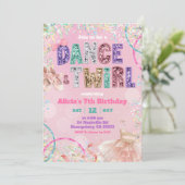 ピンクのスパンコール バレエ ダンスと回転の誕生日 招待状 (スタンド正面)