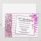 ピンクのスパンコール 70歳の誕生日 招待状 (正面/裏面)
