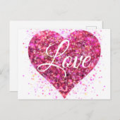ピンクのスパーキンググリッターハート愛 ポストカード (正面/裏面)