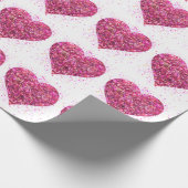 ピンクのスパーキンググリッターハート愛 ラッピングペーパー (角)