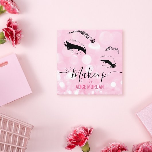 ピンクのスパークリーなメイクアップアーティストグラマー《写真》ぼけ味続編QR スクエア名刺