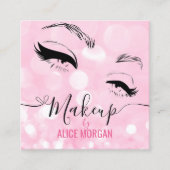 ピンクのスパークリーなメイクアップアーティストグラマー《写真》ぼけ味続編QR スクエア名刺 (正面)