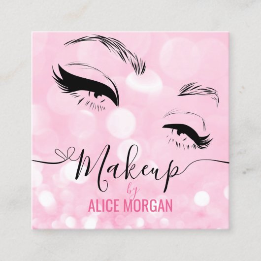 ピンクのスパークリーなメイクアップアーティストグラマー《写真》ぼけ味続編QR スクエア名刺 (正面)