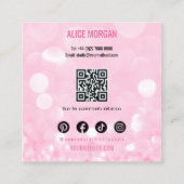 ピンクのスパークリーなメイクアップアーティストグラマー《写真》ぼけ味続編QR スクエア名刺 (裏面)