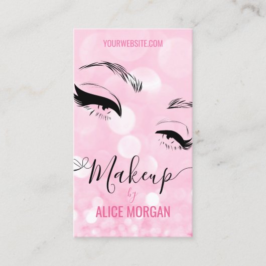 ピンクのスパークリーなメイクアップアーティストグラマー《写真》ぼけ味続編QR 名刺 (正面)