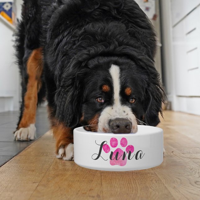 ピンクのスパークリーのポープリントパーソナライズドッグボウル ボウル (Add a touch of sparkle to mealtime with our personalized pet bowl!)