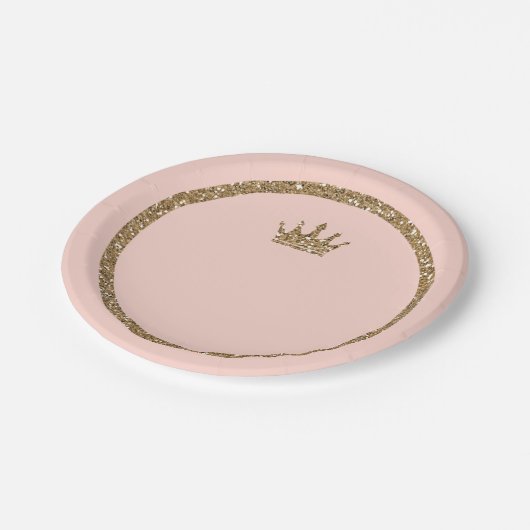 ピンクのスパークリーゴールドグリッター スイート16 プリンセス クラウン ペーパープレート (アングル)