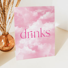 ピンクのスパークリー雲ドリンクテーブル 台座サイン