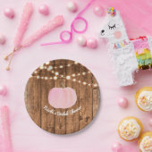 ピンクのスパークルカボチャ秋素朴の木のライト ペーパープレート (パーティー)