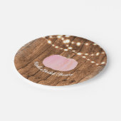 ピンクのスパークルカボチャ秋素朴の木のライト ペーパープレート (アングル)