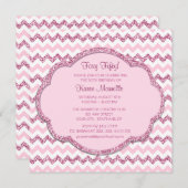 ピンクのスパークルシェブロン女性50th誕生日パーティー 招待状 (正面/裏面)