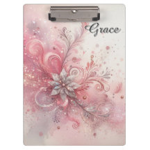 ピンクのスパークルシルバーグリッターの花パーソナライズされた