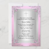 ピンクのスパークルジュエル 洗礼/命名式 招待状 (正面)