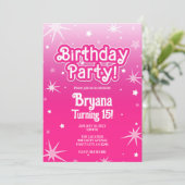 ピンクのスパークルスター誕生日パーティーの写真 招待状 (スタンド正面)