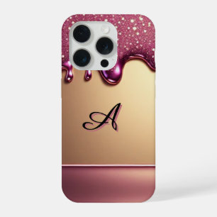 💎 ピンクのスパークルドリップがゴールドに輝くラグジュアリーデザイン ✨👑 iPhone 15 PROケース