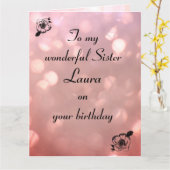 ピンクのスパークルモダンハッピーバースデーシスター カード (黄色い花)