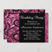 ピンクのスパークル スワール 女性の誕生日パーティー 招待状 (正面/裏面)