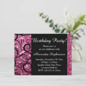 ピンクのスパークル スワール 女性の誕生日パーティー 招待状 (スタンド正面)