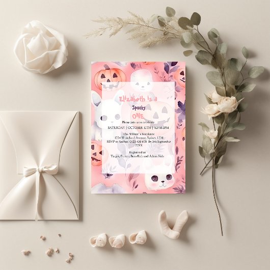 ピンクのスパ spooky ワン ハロウィン バースデー 招待状