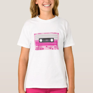 ピンクのスプラッシュ付きピンクカセットテープ Tシャツ