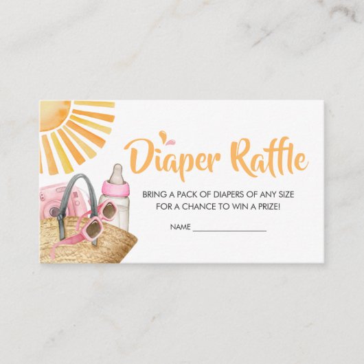 ピンクのスプラッシュ赤ちゃんシャワーおむつラッフル エンクロージャーカード (正面)