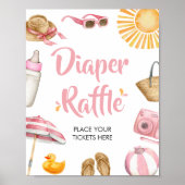 ピンクのスプラッシュ赤ちゃんシャワーおむつラッフル ポスター (正面)